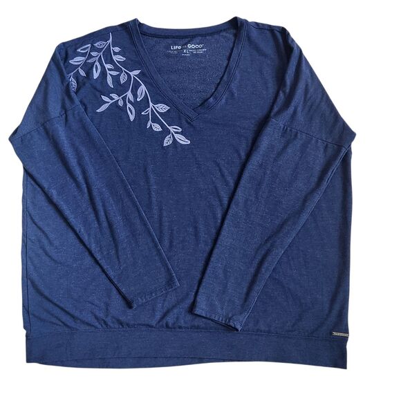 Life Is Good Women Blue Knit Top-Lilac Embroidery-Grandmacore-Stretch-Comfort XL - Picture 4 of 10